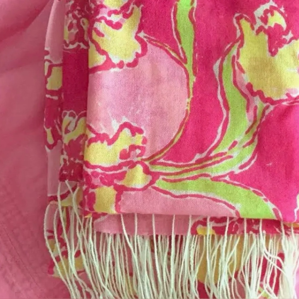 Lilly Pulitzer / Murfee / Scarf / Pink and Yellow Silk Cashmere Scarf